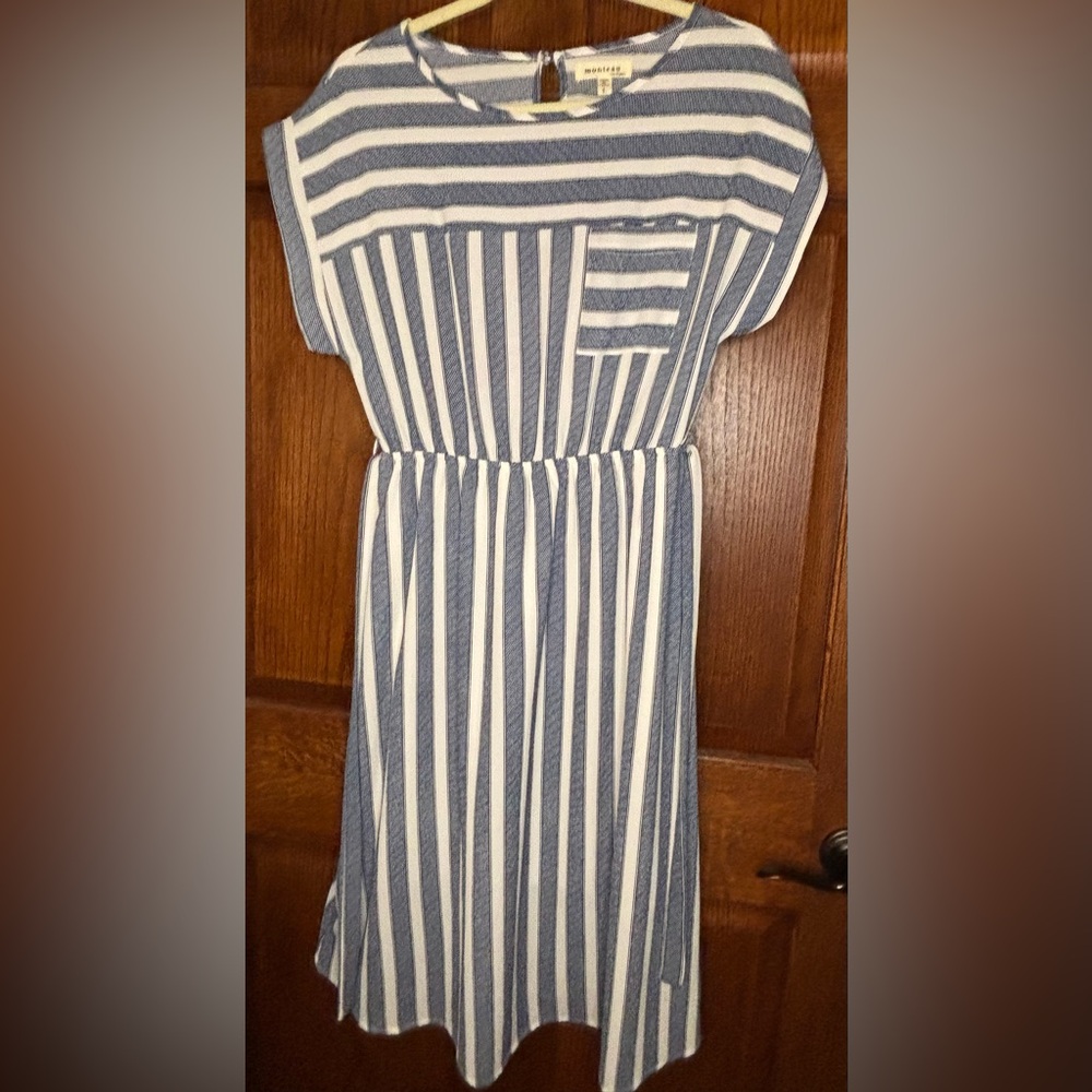 Monteau Los Angles Navy Striped Summer Short Sleeve Dress Size L